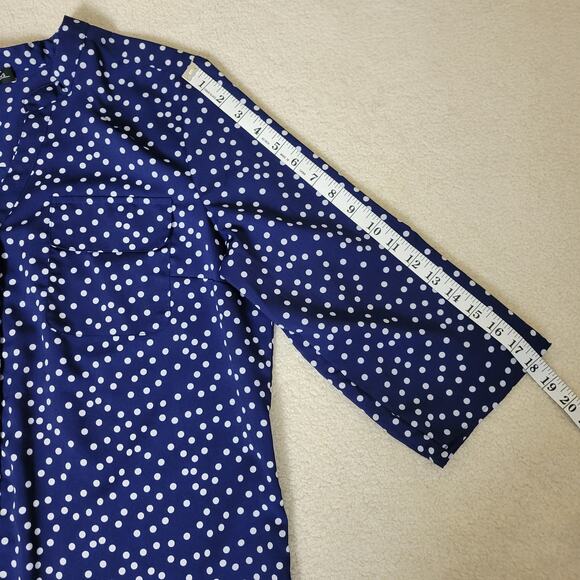 Notations L Tunic Top 3/4 Roll Tab Sleeve Stand Up V-Neck Polka Dot bBouse - Picture 12 of 15